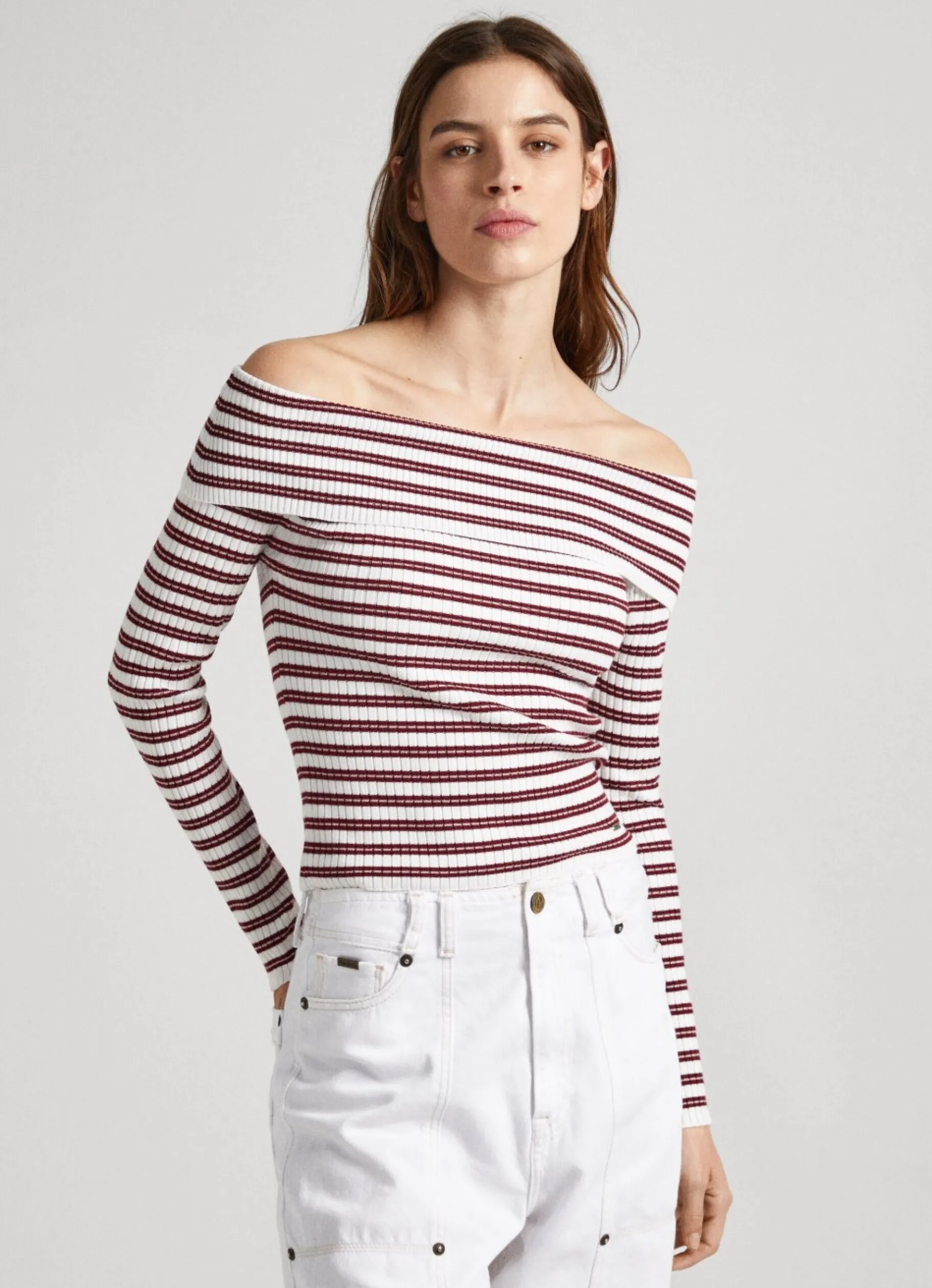 Women Pepe Jeans Bardot Stripe Print Top