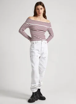 Women Pepe Jeans Bardot Stripe Print Top