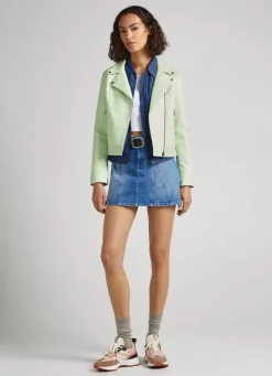 Women Pepe Jeans Biker Jacket With Openwork Details