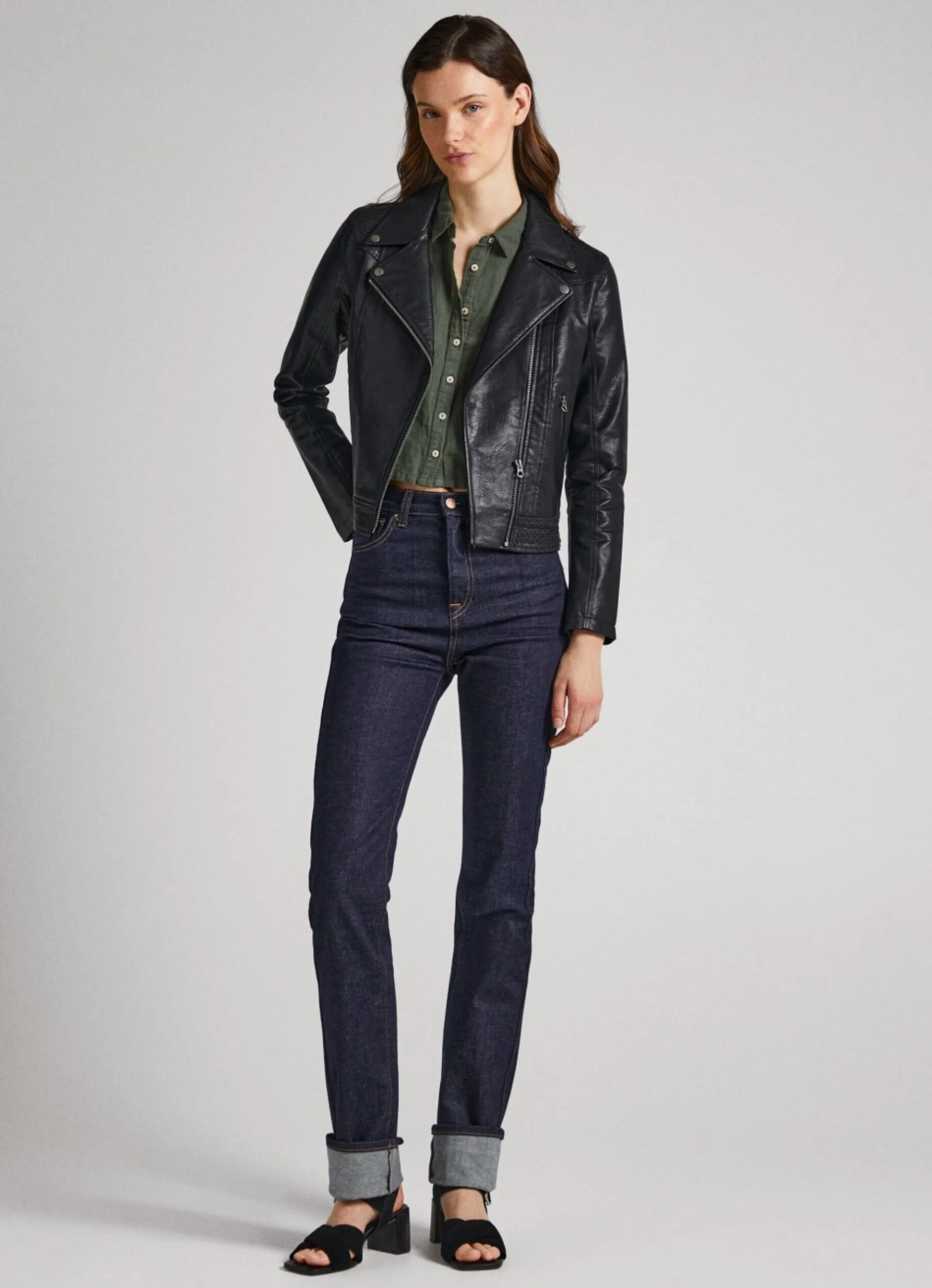 Women Pepe Jeans Biker Jacket With Openwork Details