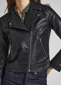 Women Pepe Jeans Biker Jacket With Openwork Details