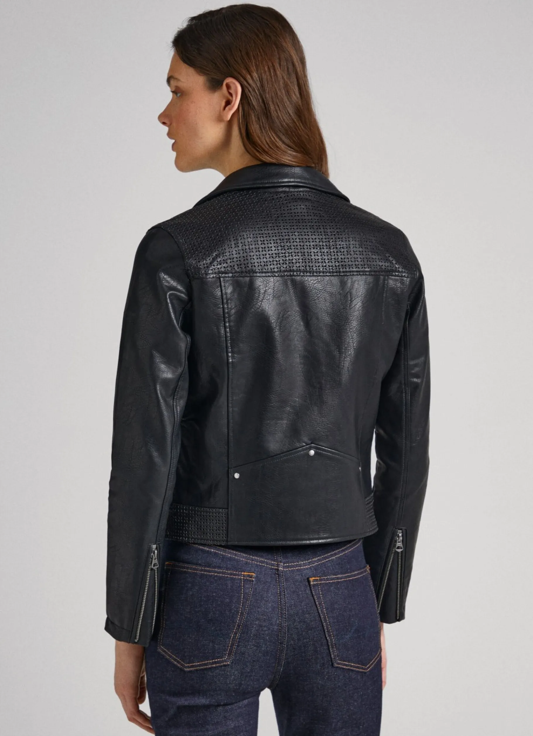 Women Pepe Jeans Biker Jacket With Openwork Details