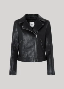 Women Pepe Jeans Biker Jacket With Openwork Details