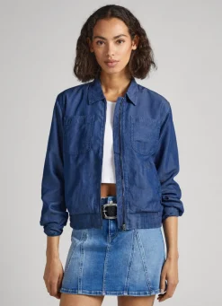 Women Pepe Jeans Chambray Bomber Jacket