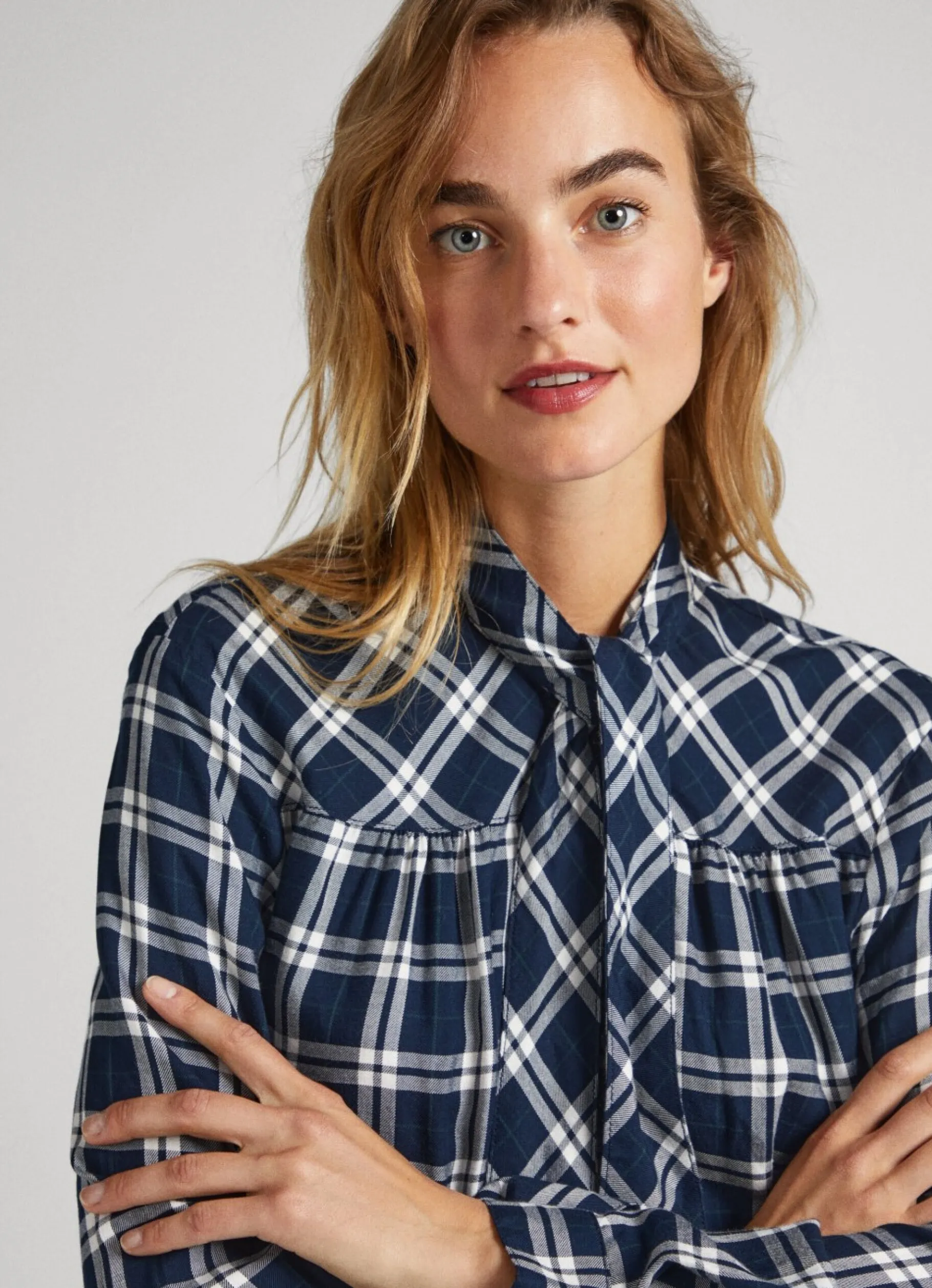 Women Pepe Jeans Checked Blouse With Neck Tie