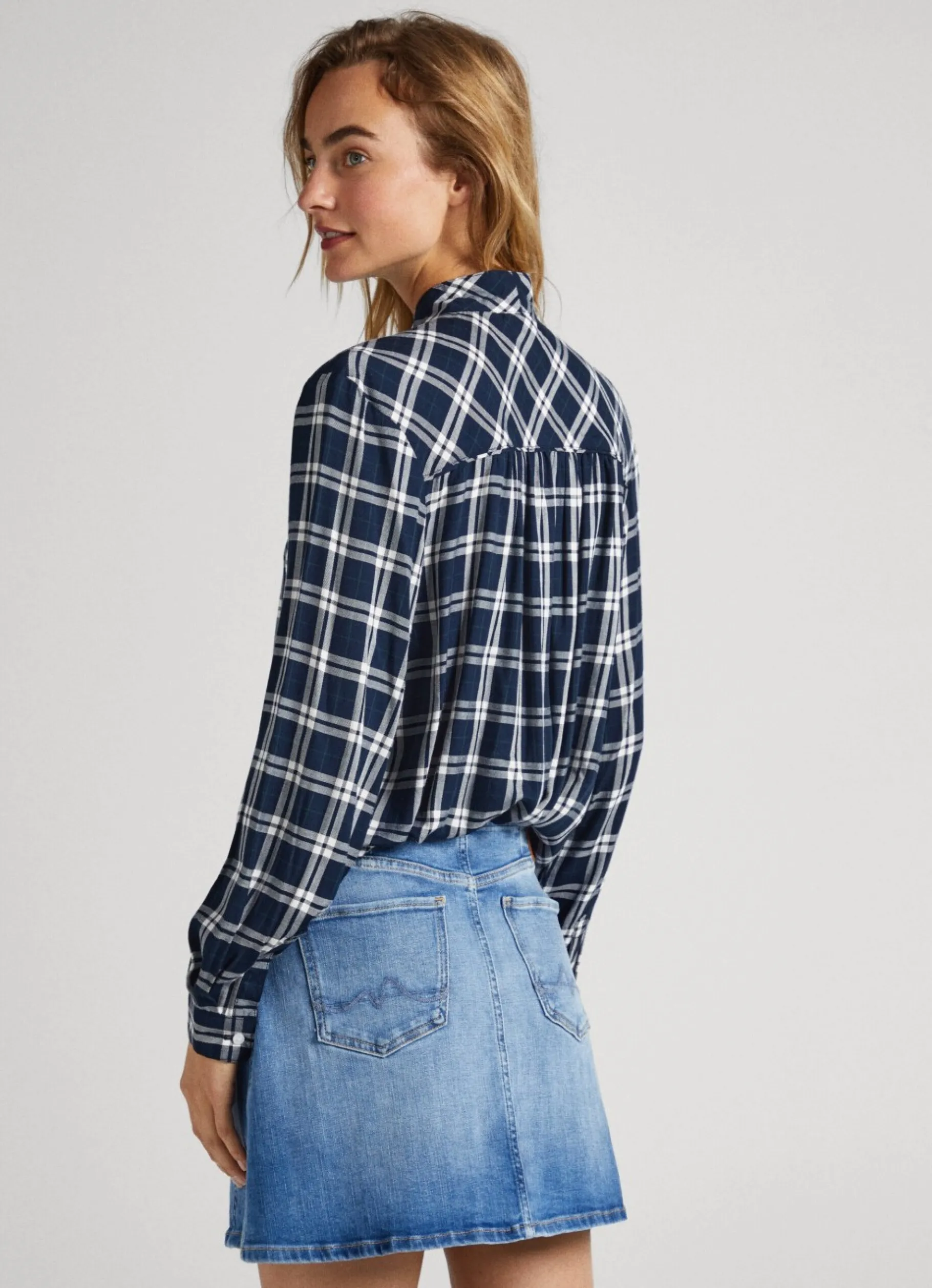Women Pepe Jeans Checked Blouse With Neck Tie
