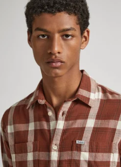 Men Pepe Jeans Checked Cotton Twill Shirt