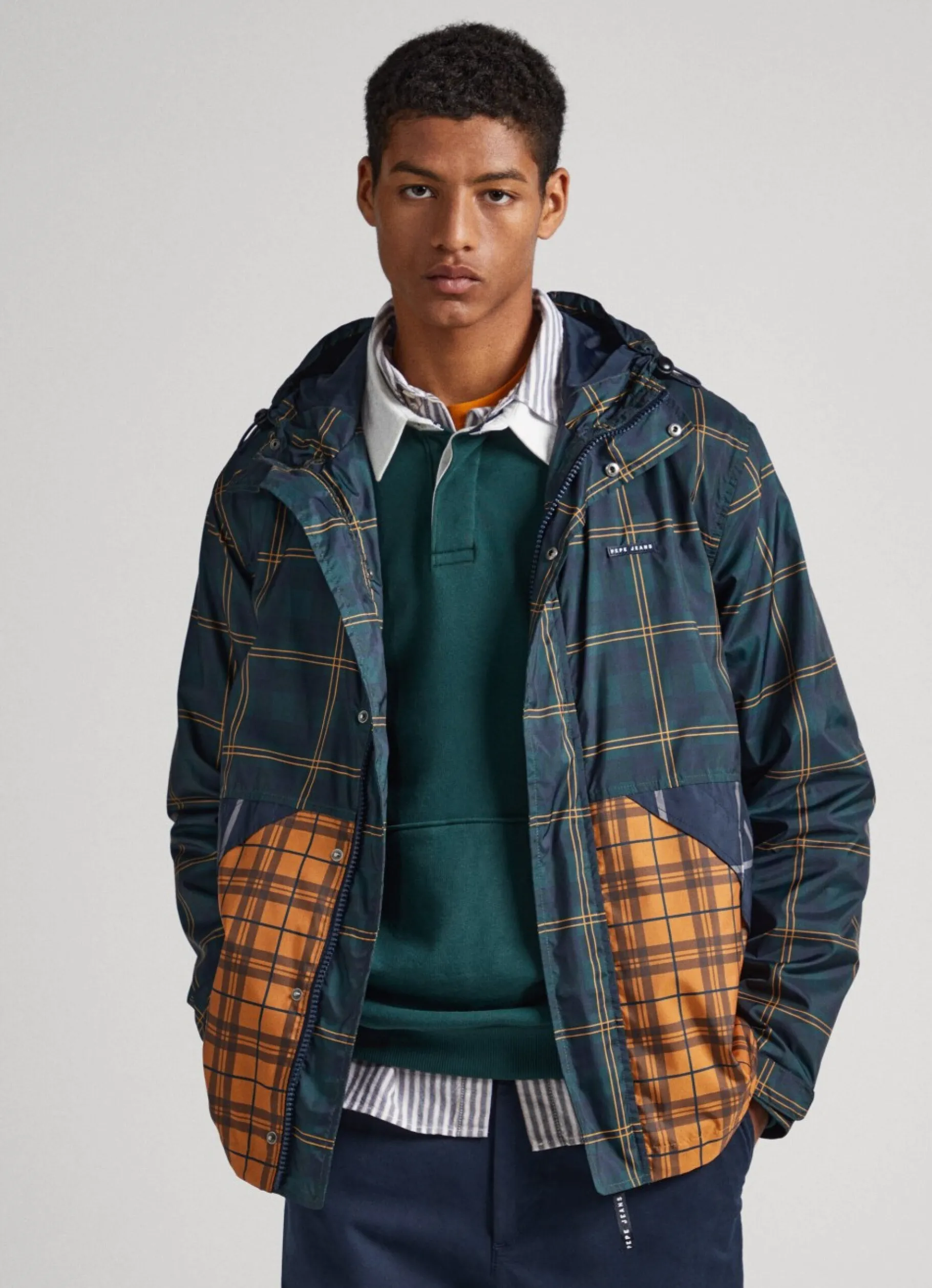 Men Pepe Jeans Checked Waterproof Anorak