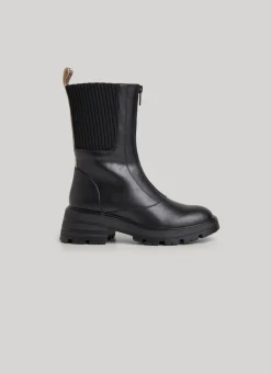 Women Pepe Jeans Combined Fabric Mid-Calf Boots