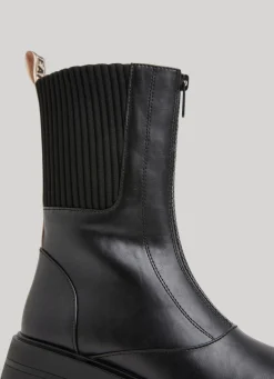 Women Pepe Jeans Combined Fabric Mid-Calf Boots