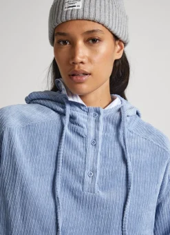 Women Pepe Jeans Corduroy Sweatshirt With Hood
