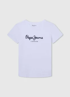 Boy Pepe Jeans Cotton T-Shirt With Printed Logo