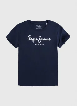 Boy Pepe Jeans Cotton T-Shirt With Printed Logo