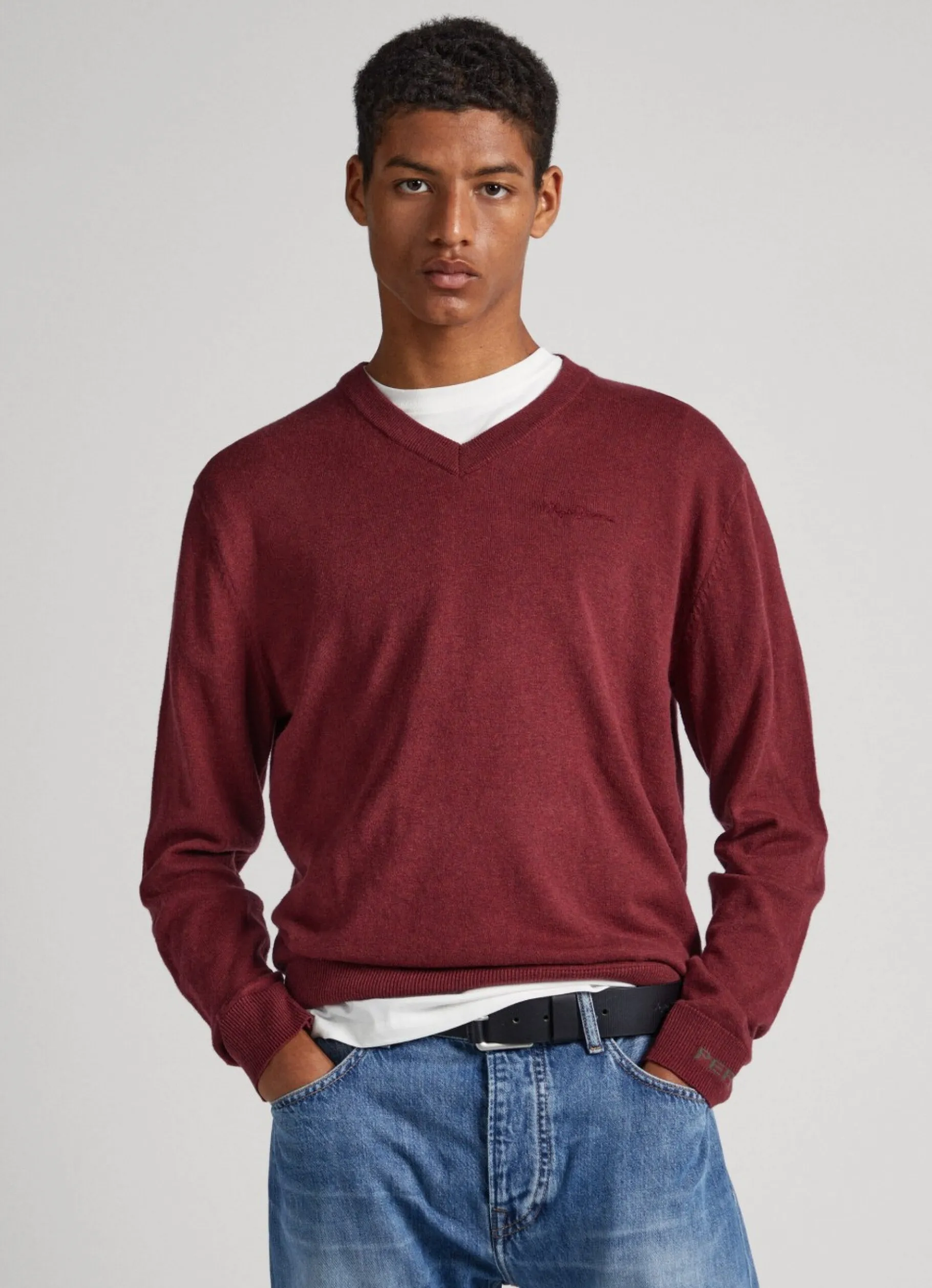 Men Pepe Jeans Cotton V-Neck Knit