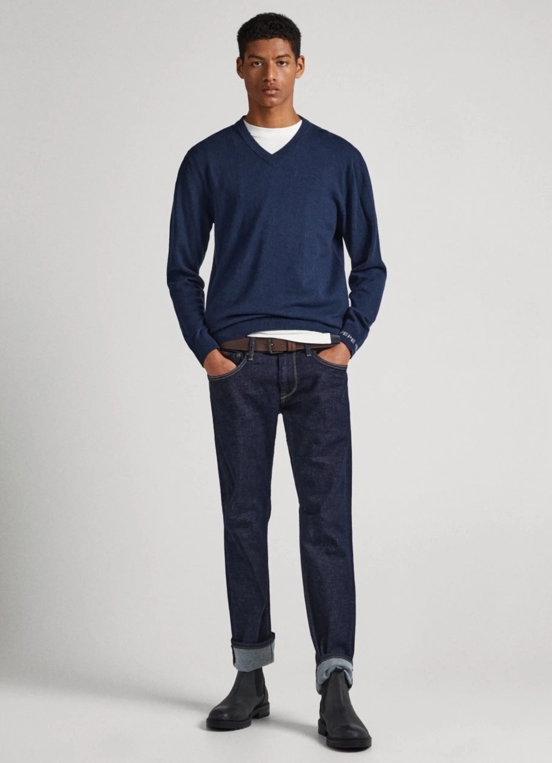 Men Pepe Jeans Cotton V-Neck Knit