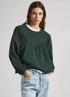 Women Pepe Jeans Cotton Waffle Weave Blouse