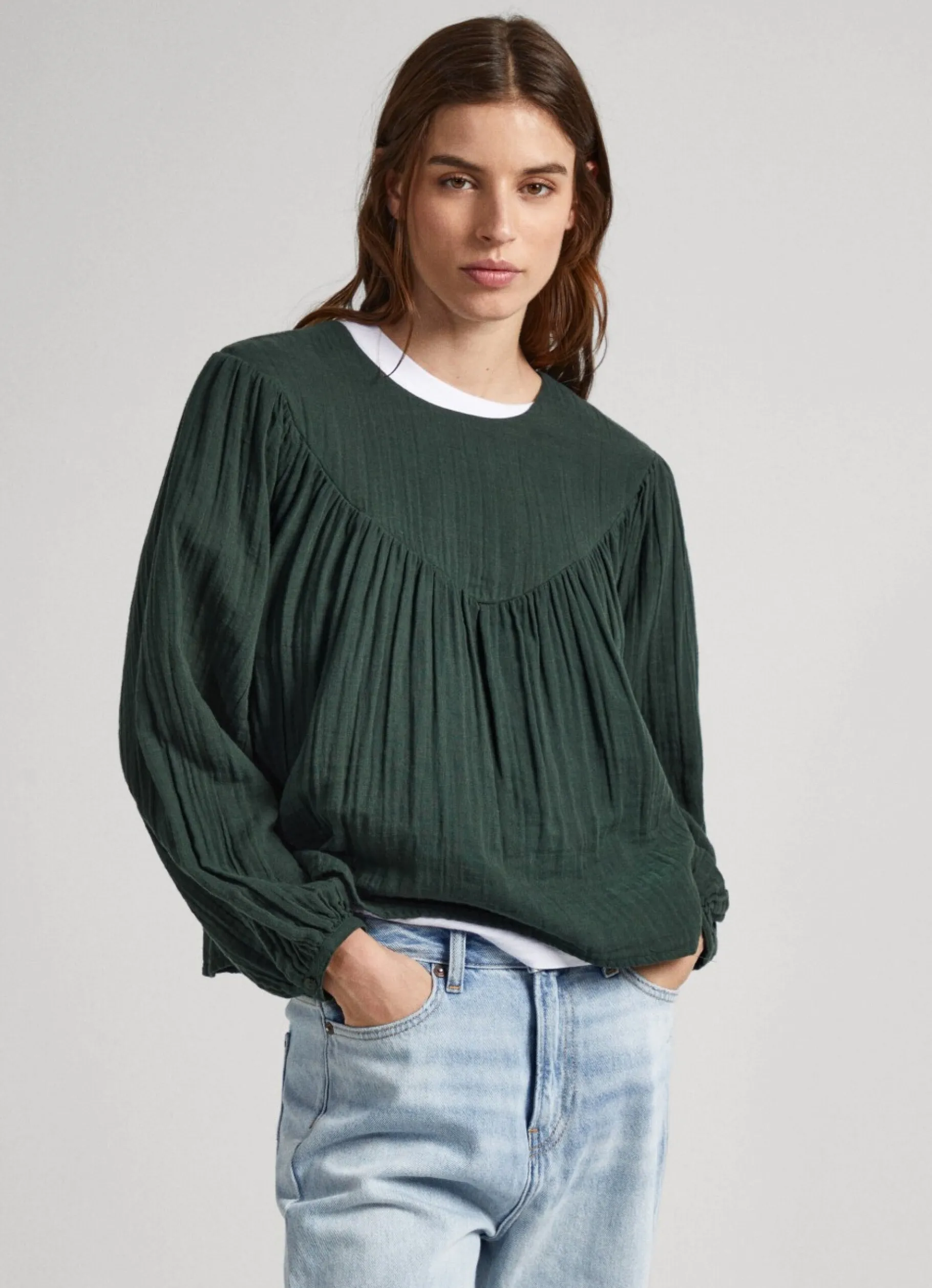 Women Pepe Jeans Cotton Waffle Weave Blouse