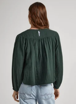 Women Pepe Jeans Cotton Waffle Weave Blouse