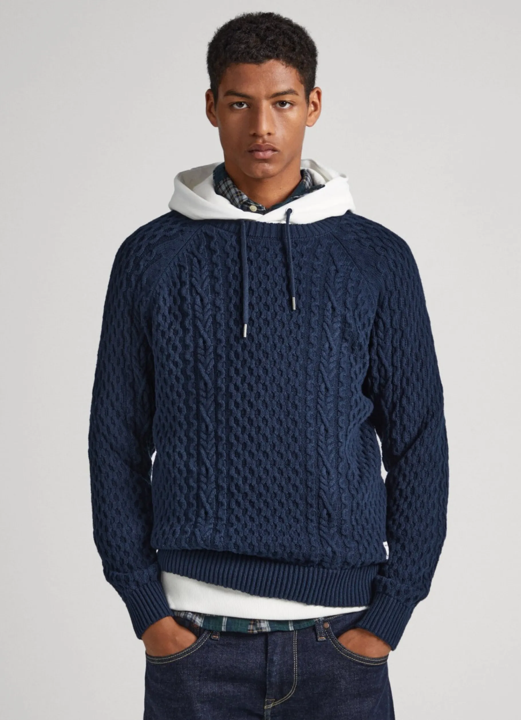 Men Pepe Jeans Crew Neck Cable Knit Jumper
