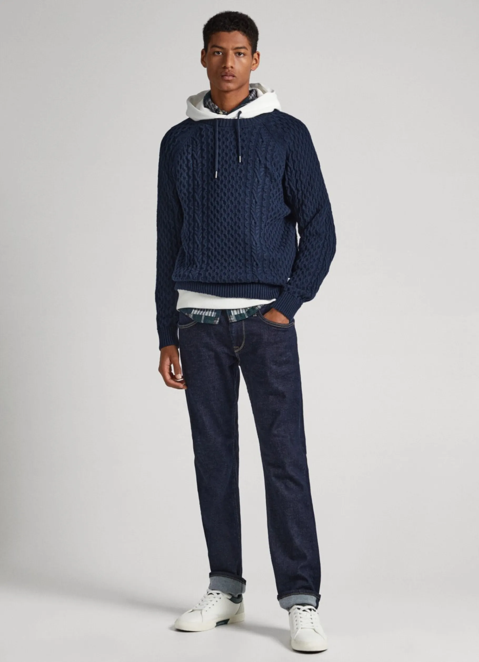 Men Pepe Jeans Crew Neck Cable Knit Jumper