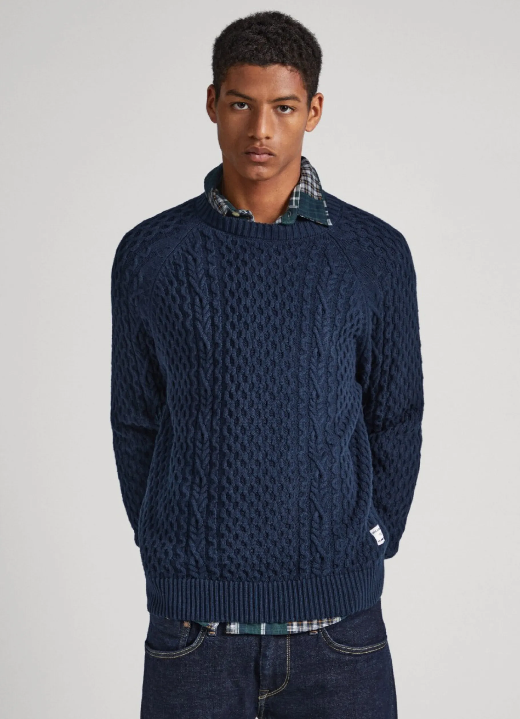 Men Pepe Jeans Crew Neck Cable Knit Jumper