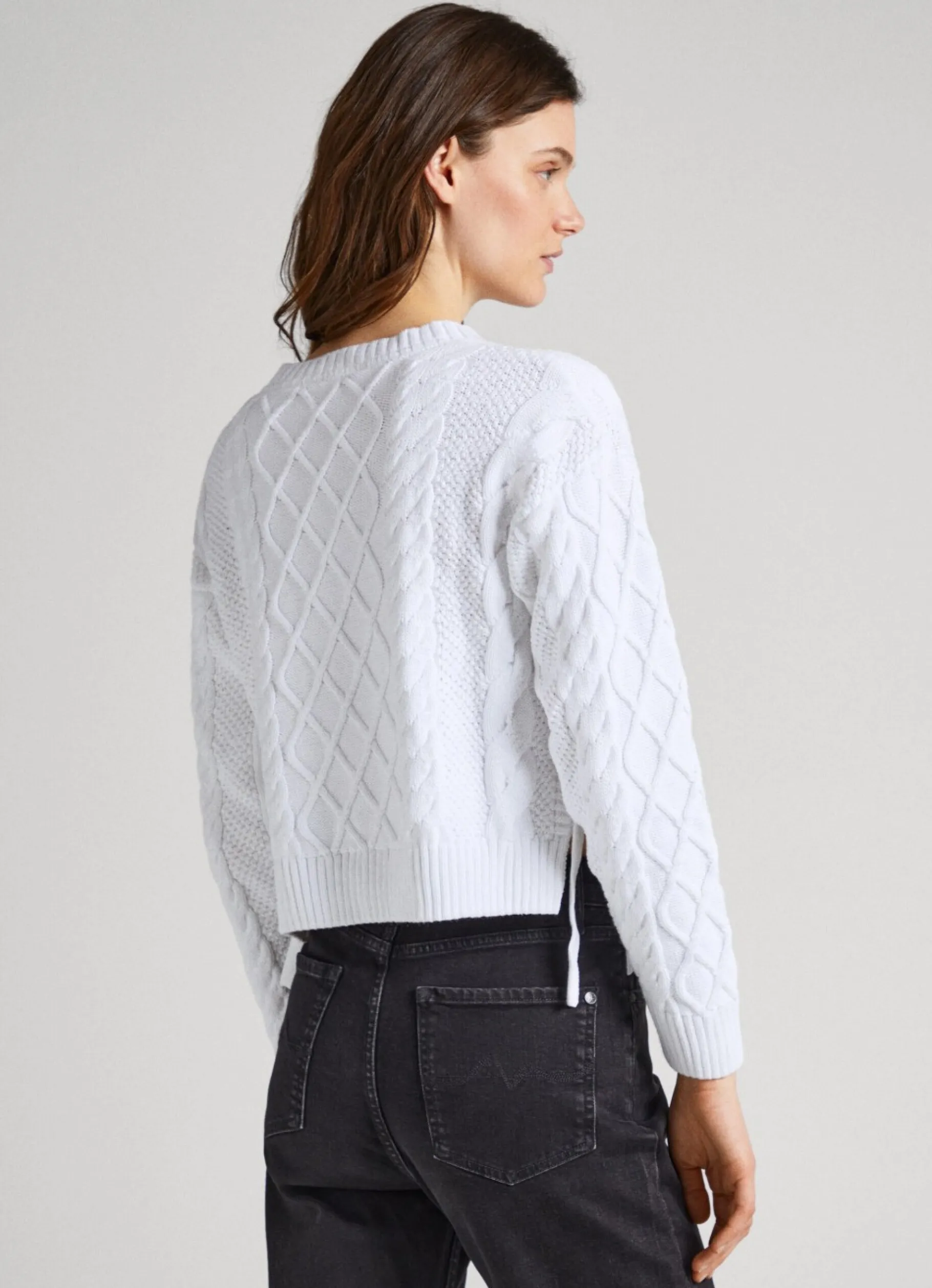 Women Pepe Jeans Cropped Cable Knit Sweatshirt