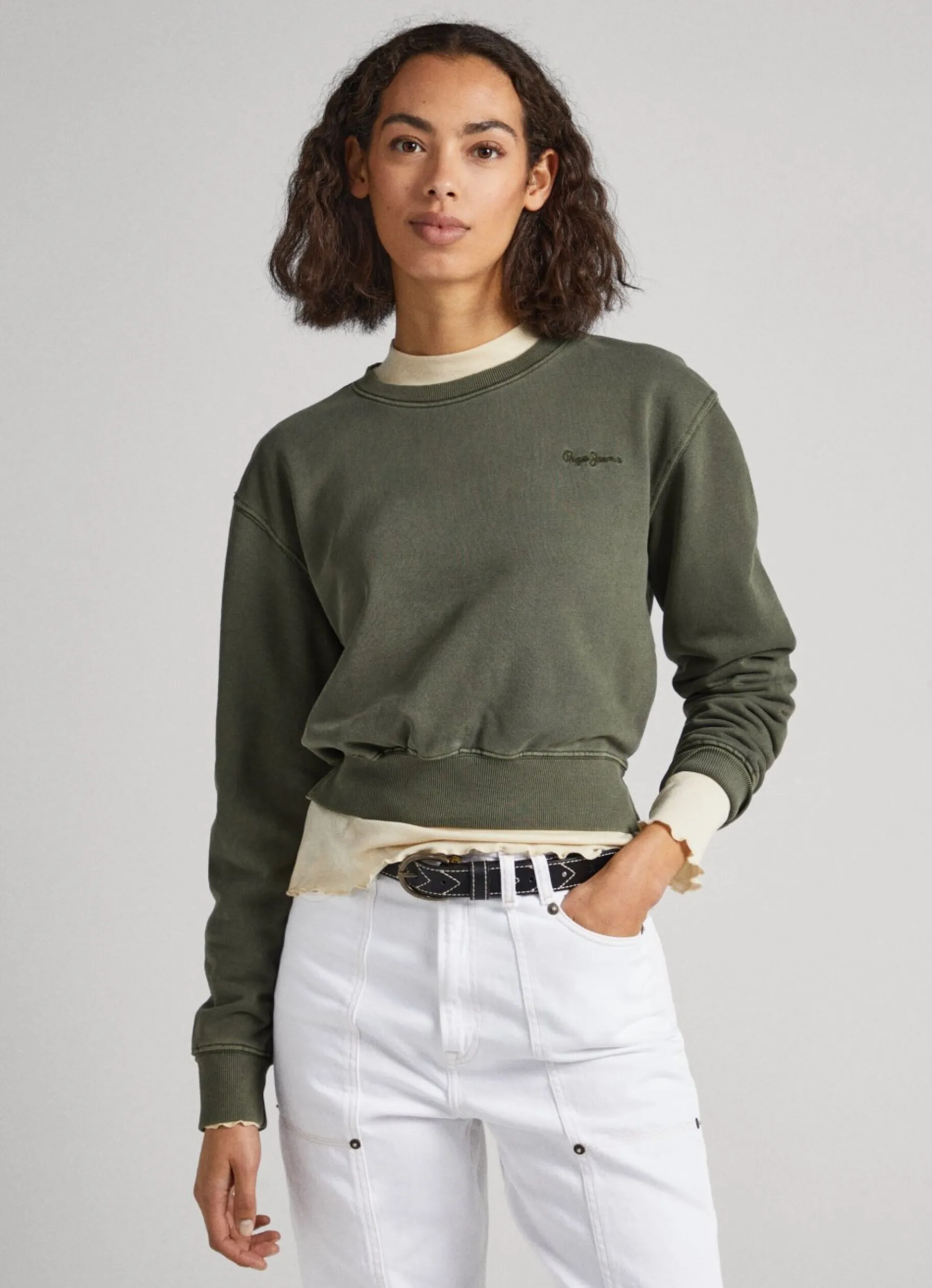 Women Pepe Jeans Cropped Fit Cotton Sweatshirt