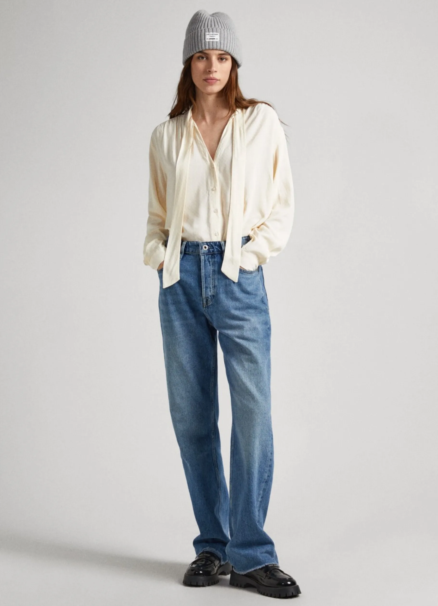 Women Pepe Jeans Dobby Blouse With Tie Neck