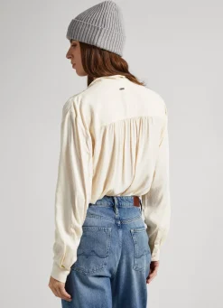 Women Pepe Jeans Dobby Blouse With Tie Neck