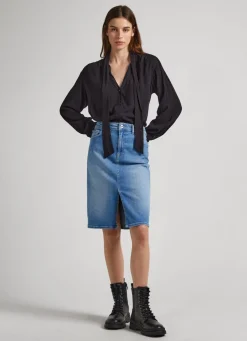 Women Pepe Jeans Dobby Blouse With Tie Neck