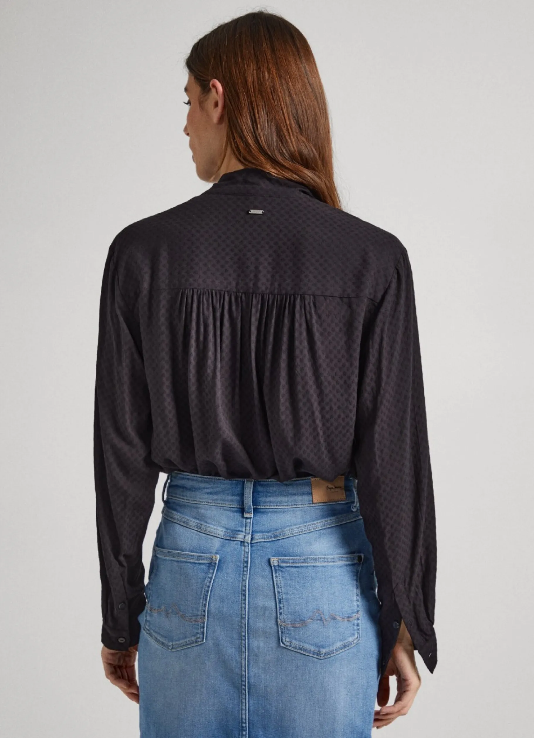 Women Pepe Jeans Dobby Blouse With Tie Neck
