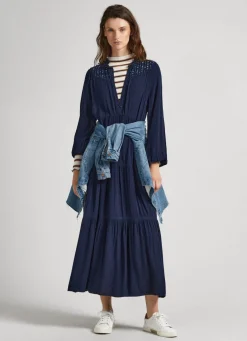 Women Pepe Jeans Dobby Dress With Openwork Details