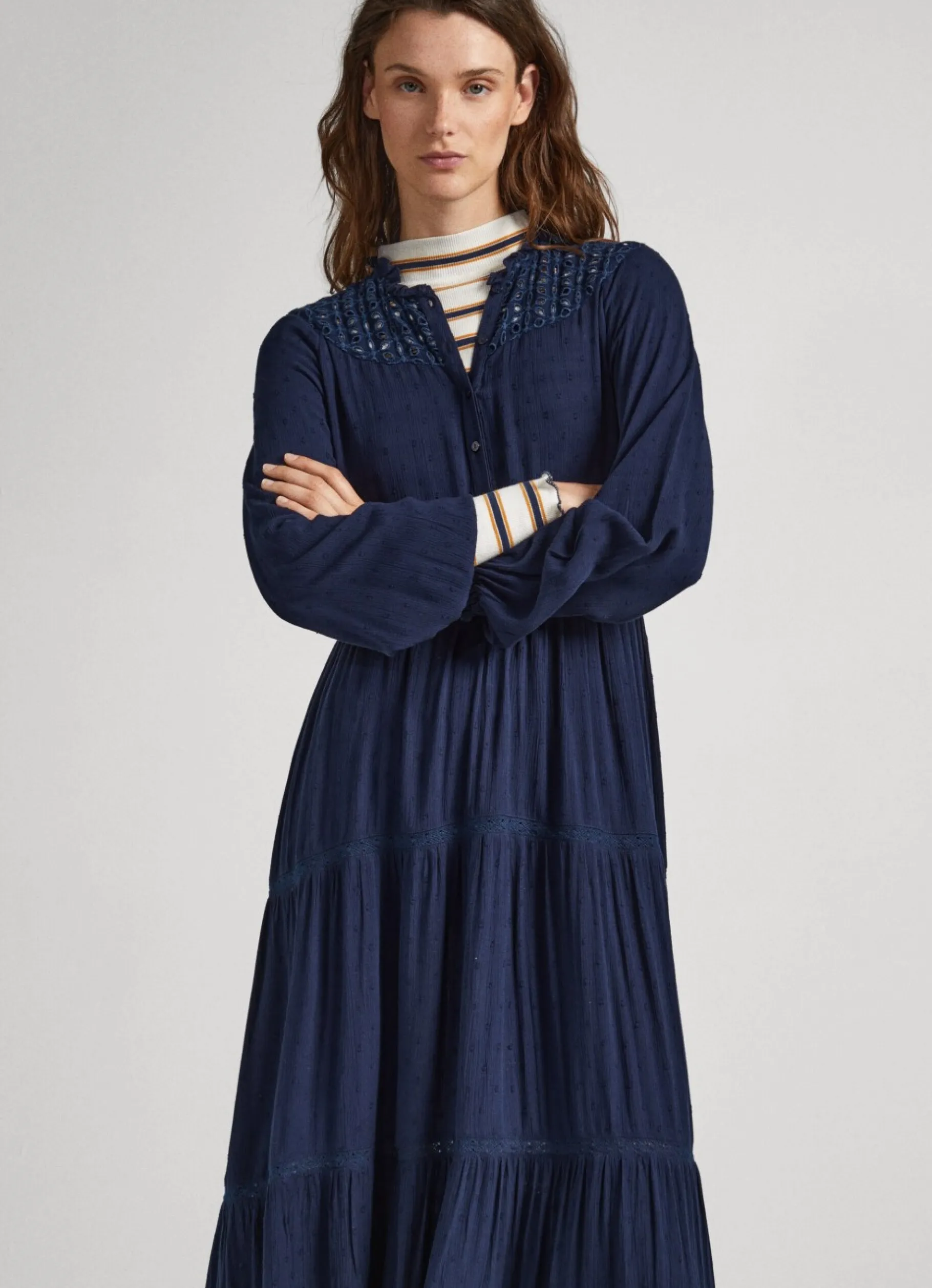 Women Pepe Jeans Dobby Dress With Openwork Details