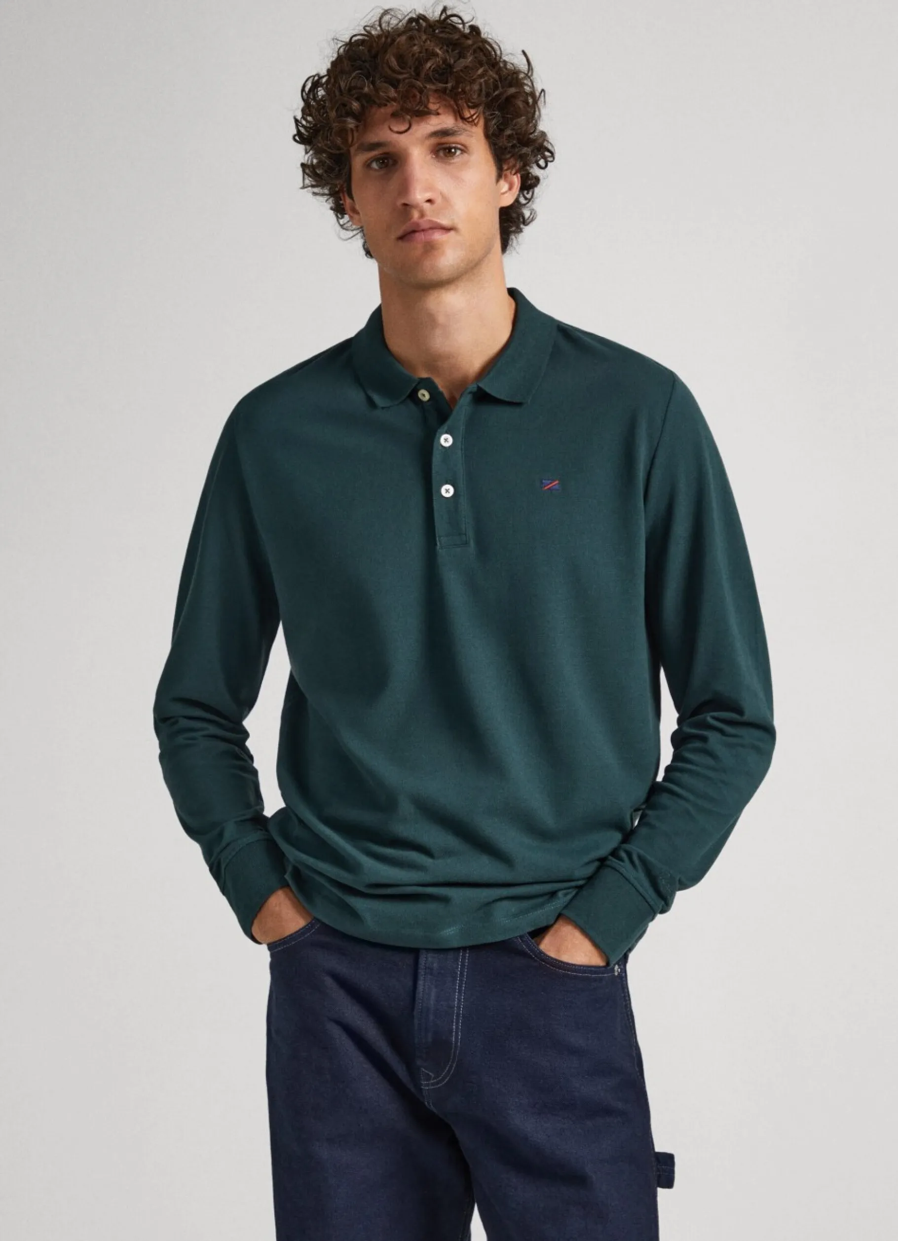 Men Pepe Jeans Embroidered Flag Pique Polo Shirt