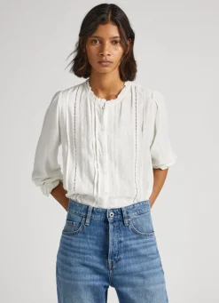 Women Pepe Jeans Embroidered Romantic Cut Blouse