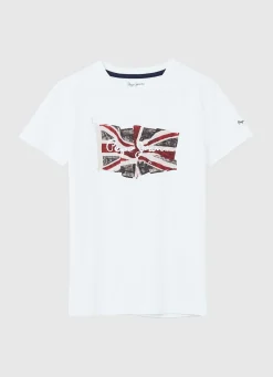 Boy Pepe Jeans Flag Logo Cotton T-Shirt