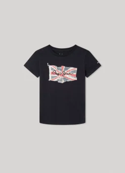 Boy Pepe Jeans Flag Logo Cotton T-Shirt