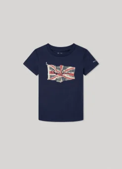 Boy Pepe Jeans Flag Logo Cotton T-Shirt