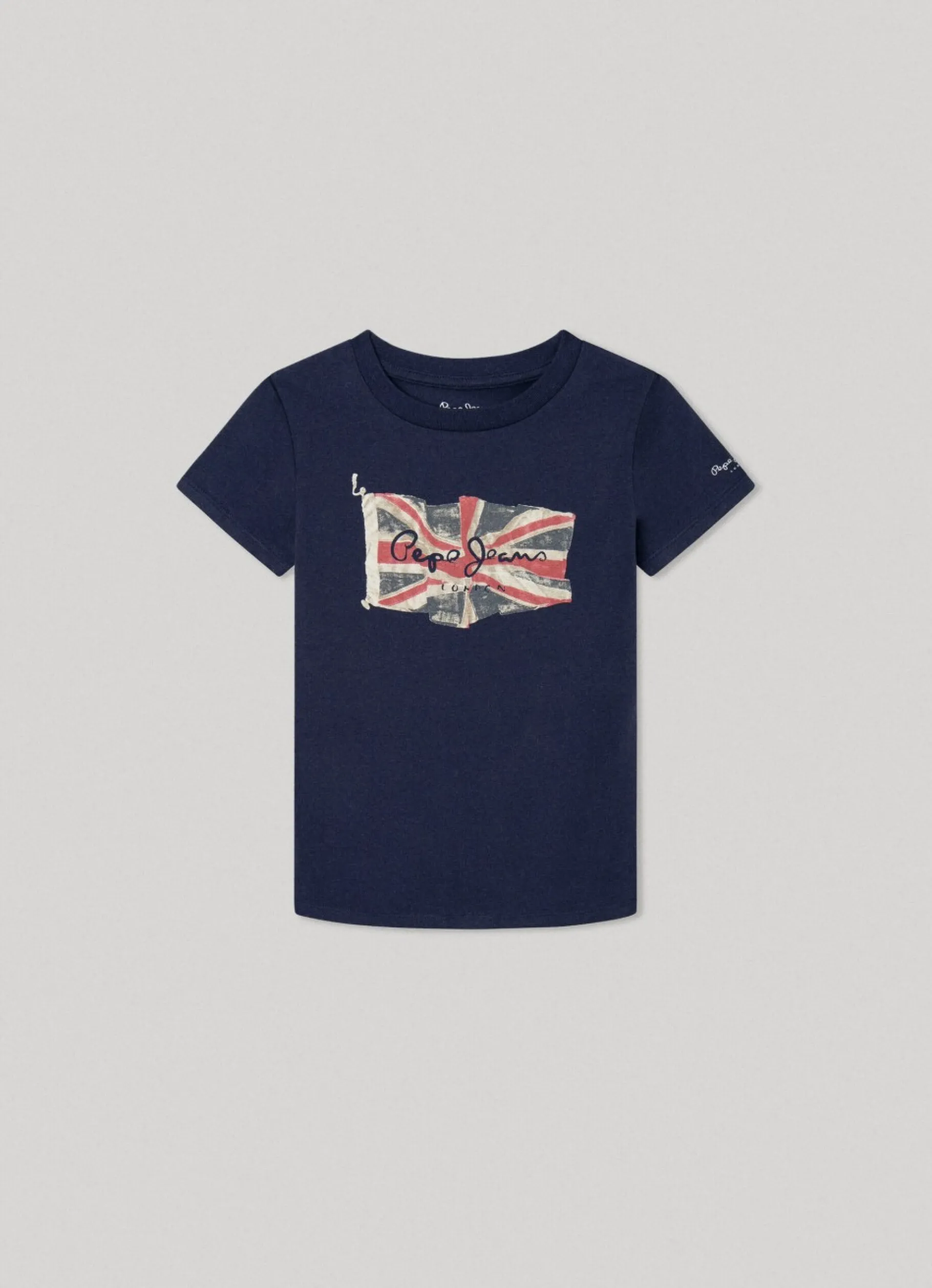 Boy Pepe Jeans Flag Logo Cotton T-Shirt
