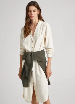 Women Pepe Jeans Flap Neck Tencel Dress