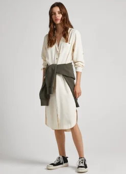 Women Pepe Jeans Flap Neck Tencel Dress
