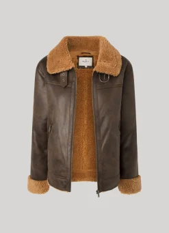 Women Pepe Jeans Fleece Lined Biker Jacket