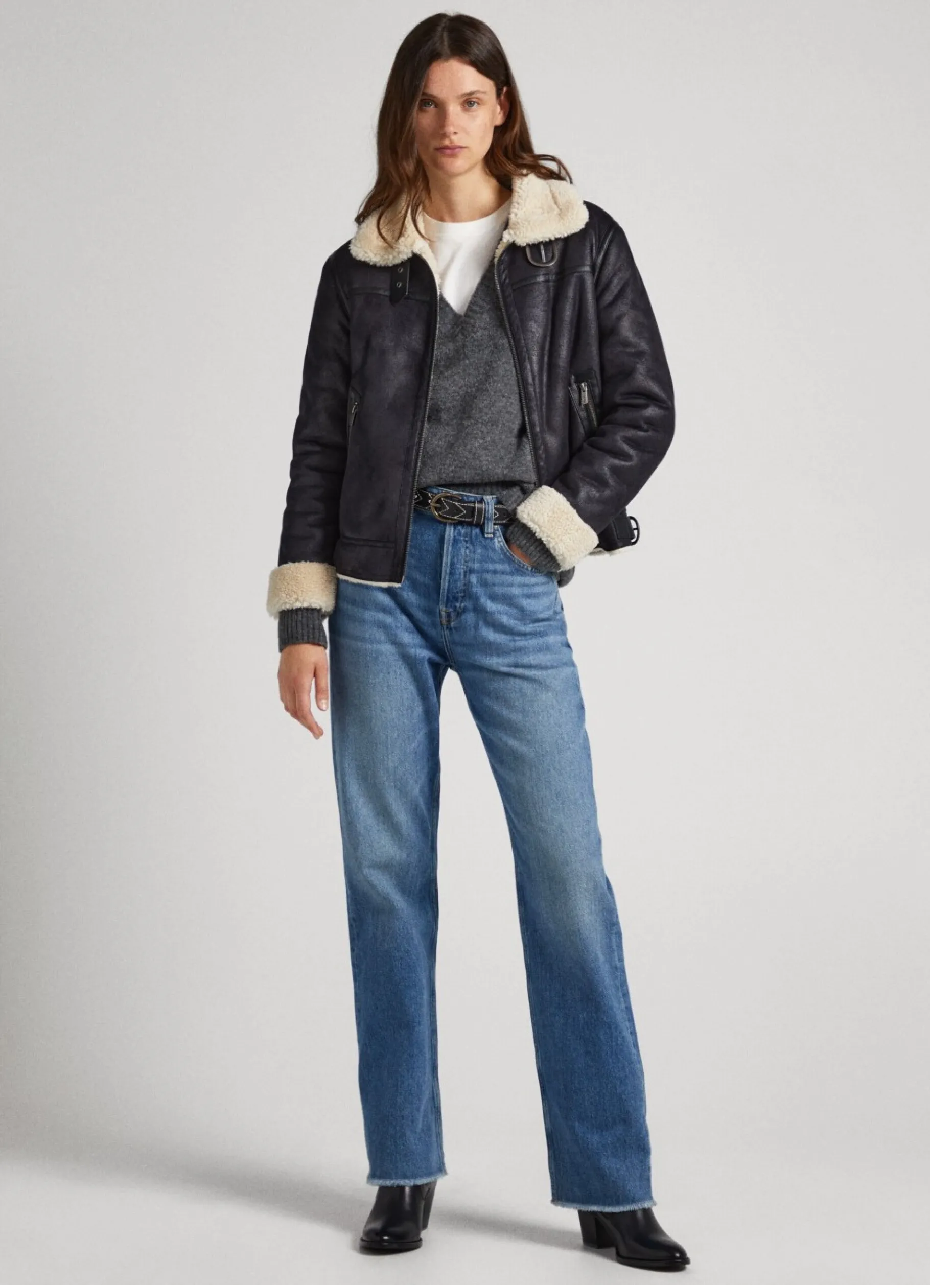Women Pepe Jeans Fleece Lined Biker Jacket