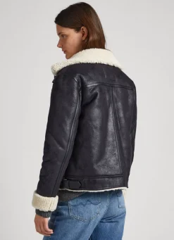 Women Pepe Jeans Fleece Lined Biker Jacket