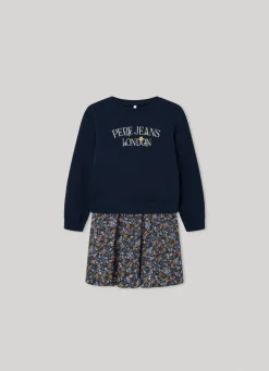Girl Pepe Jeans Floral Print Sweatshirt Dress