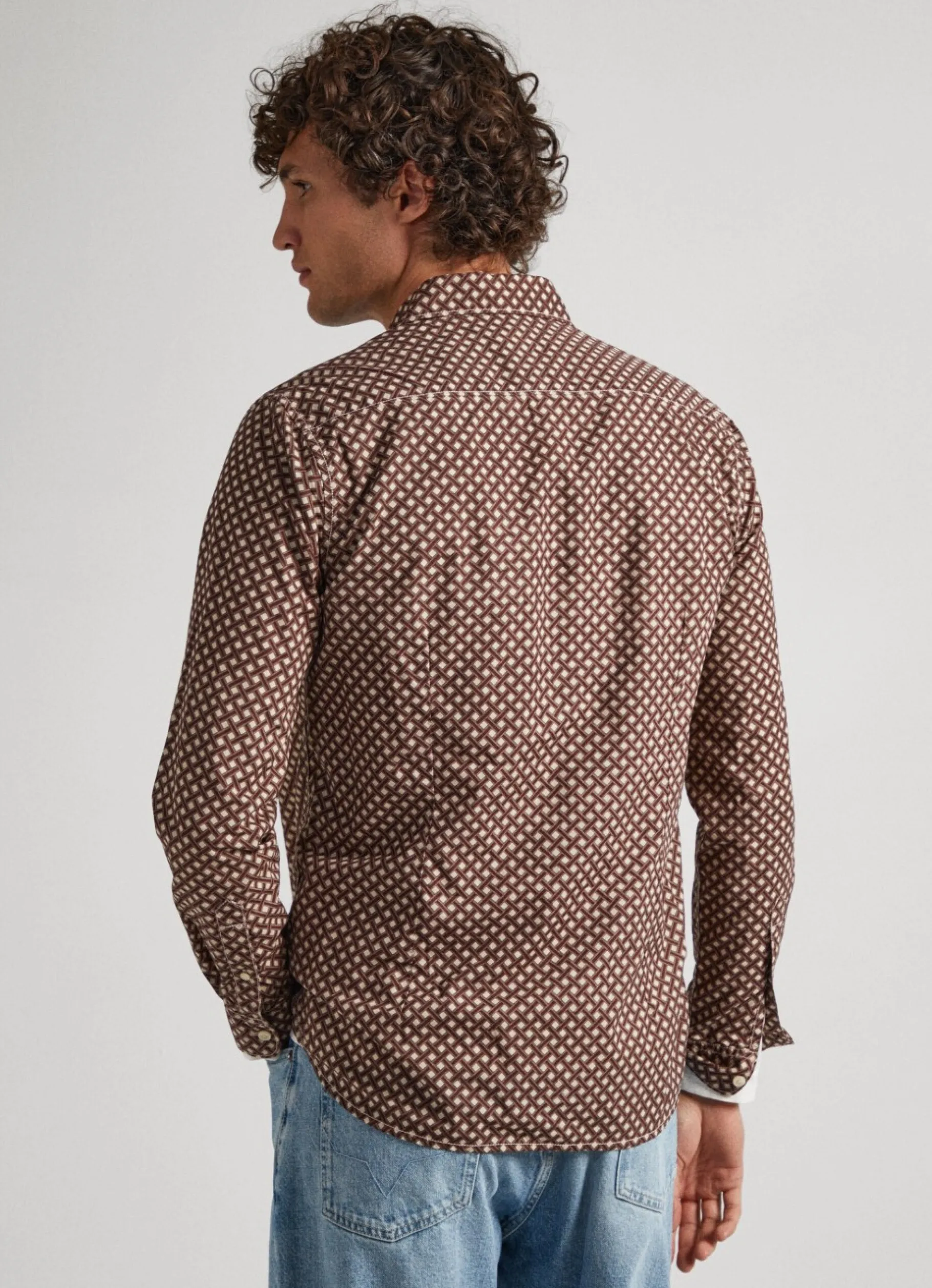Men Pepe Jeans Geometric Print Poplin Shirt