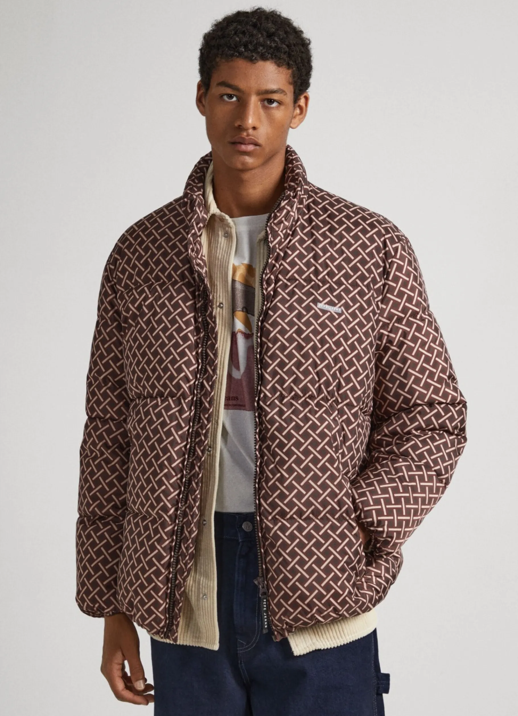 Men Pepe Jeans Geometric Print Puffer Jacket