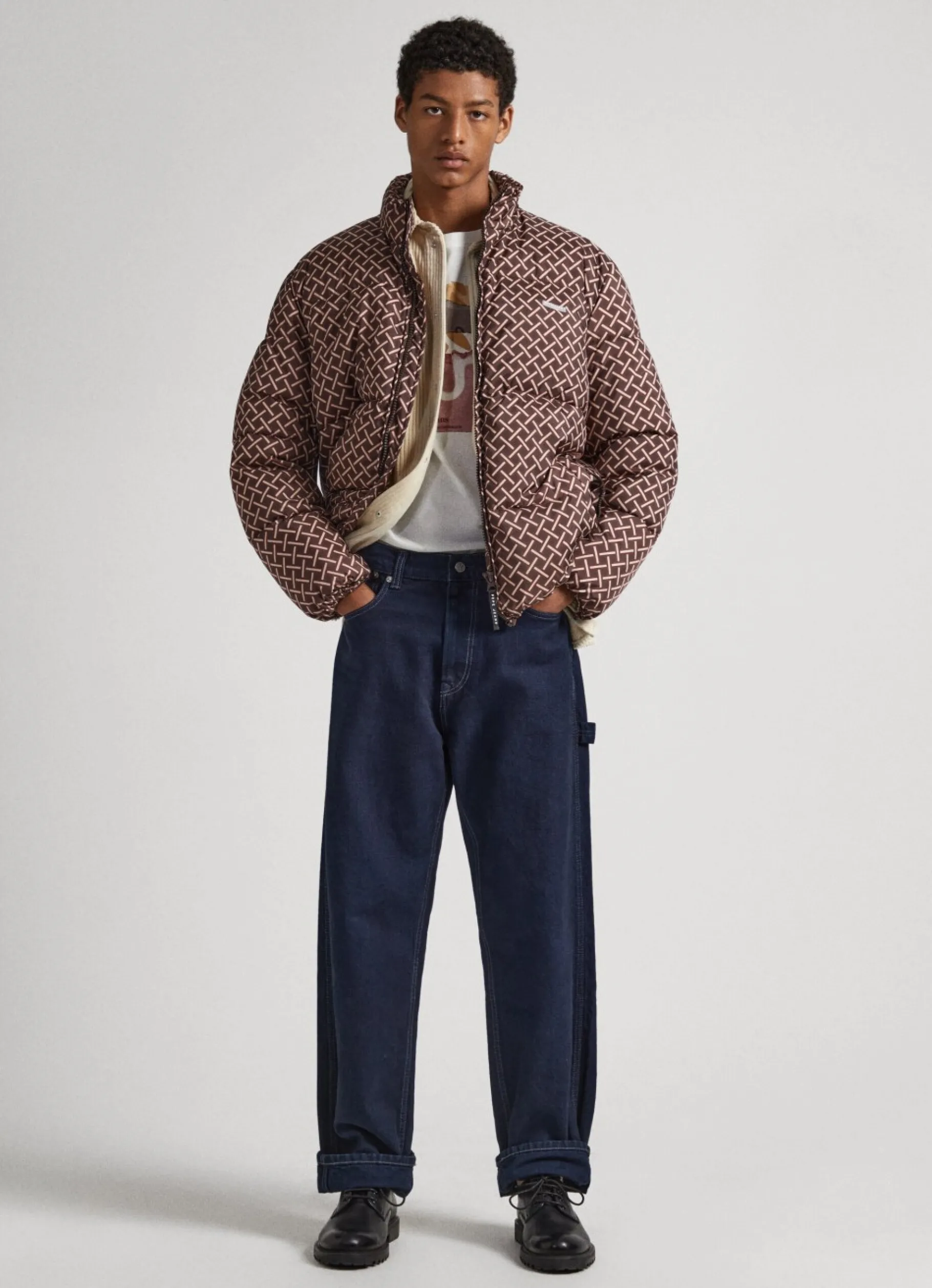 Men Pepe Jeans Geometric Print Puffer Jacket