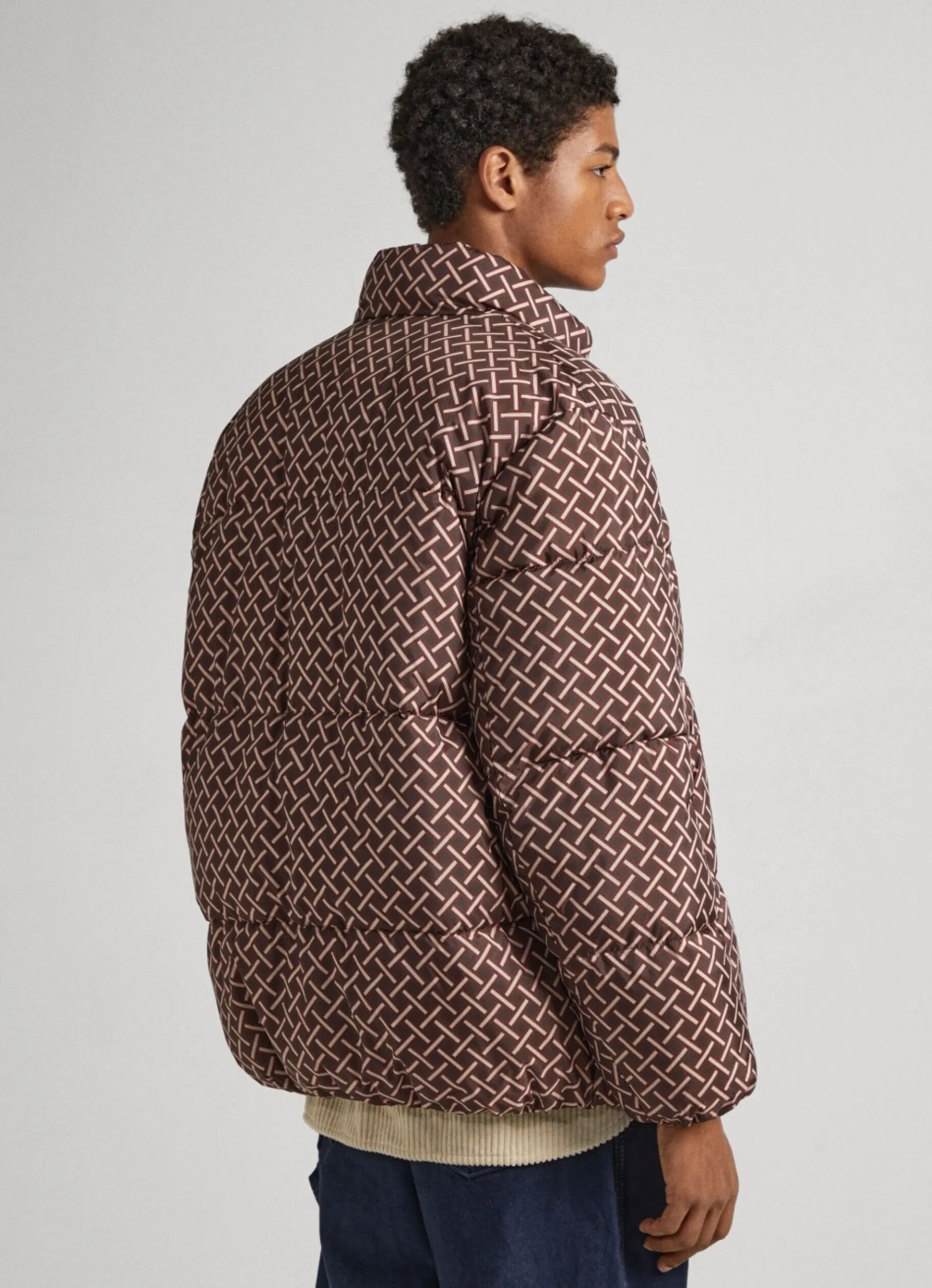 Men Pepe Jeans Geometric Print Puffer Jacket