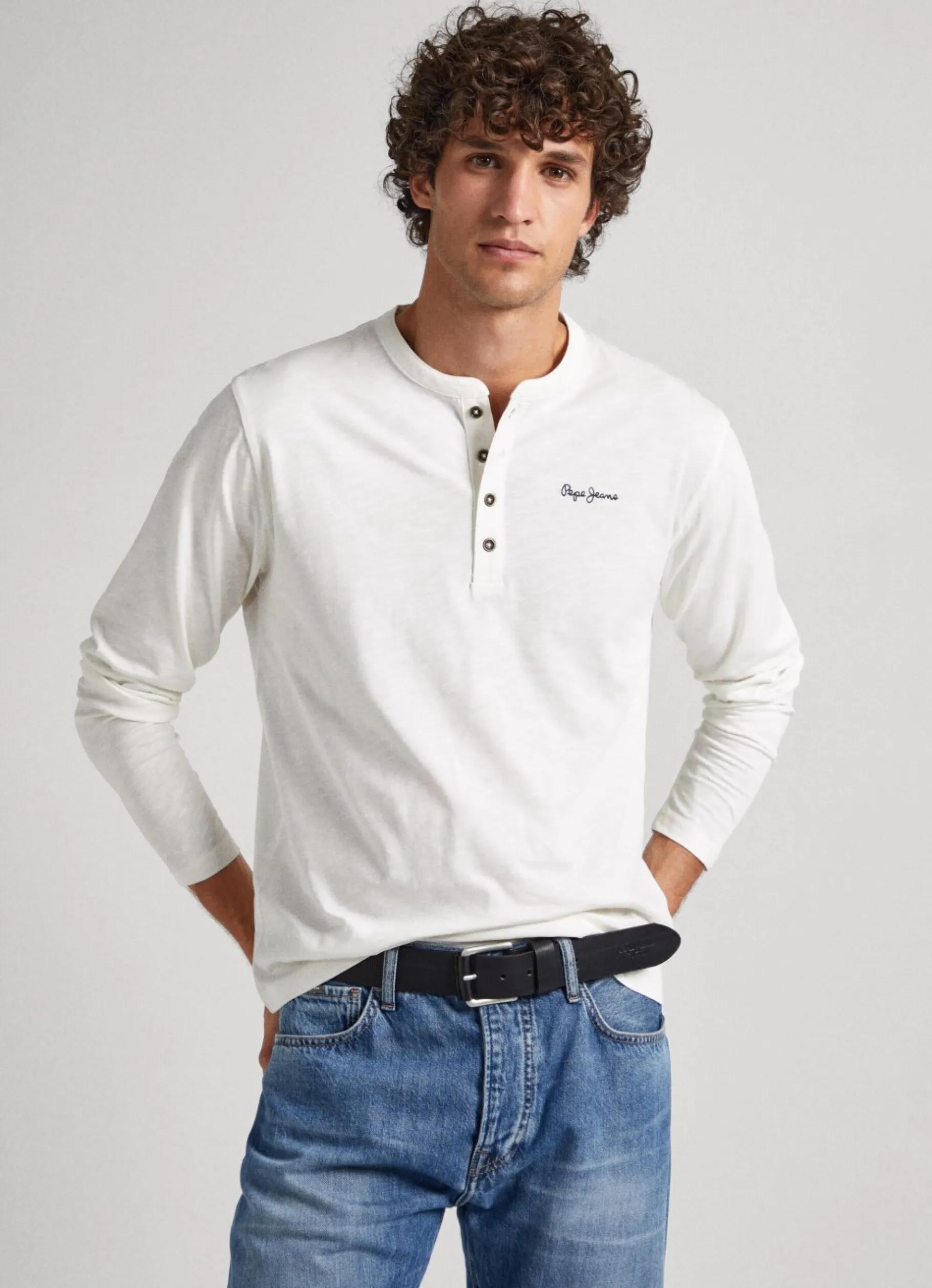 Men Pepe Jeans Henley Collar Long-Sleeve T-Shirt